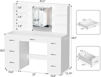 YESHOMY Vanity Desk with Mirror, Power Outlet and 10 Lights, Makeup Table with 7 Drawers, 3 Color Modes Available for Bedroom, White