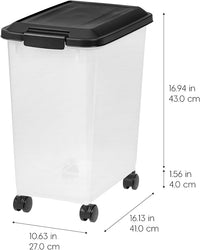 IRIS USA Dog Food Storage Container, 2 Pack, Up to 30 lbs Each, Airtight Seal for Freshness, Wheels for Rolling, Easy One Hand Opening, Made in USA, BPA Free, Clear/Black