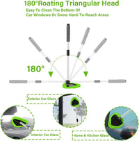 Windshield Cleaning Tool, Car Window Cleaner with 4 Washable Reusable Microfiber Pads, Extendable Long Handle Glass Wiper Cleaning Kit, Auto Accessories Universal for Office and Home (Green)