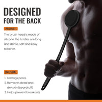 Silicone Body Scrubber for Shower with Long Handle, Double Sided Shower Brush for Shower Exfoliating and Massage Can Produce Rich Foam, Long Handle Back Scrubber for Men