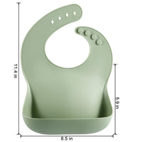 Green silicone bib with measurements