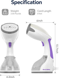 BEAUTURAL Steamer for Clothes, Portable Handheld Garment Fabric Wrinkles Remover, 30-Second Fast Heat-up, Auto-Off, Large Detachable Water Tank