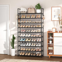 10-Tier Shoe Rack for Closet & Entryway – 50 Pair Large Capacity Shoe Organizer with Hooks & Anti-Fall Rails – Metal Frame Storage Shelf for Bedroom, Apartment, Hallway