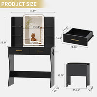 Vanity Desk with LED Lights Mirror & Power Outlet, Small Makeup Vanity Table Set with Storage Drawers & Chair, 3 Lighting Modes & Adjustable Brightness, Dressing Table for Women Girls Bedroom, Black