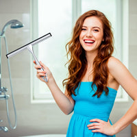 2PACK Shower Squeegee for Glass Doors, Squeegee for Shower Glass，All-Purpose Tile Walls, Bathroom, Window, Glass and Car Windshield, Mirrors and Kitchen-Stainless Steel, 10 Inches, Silver