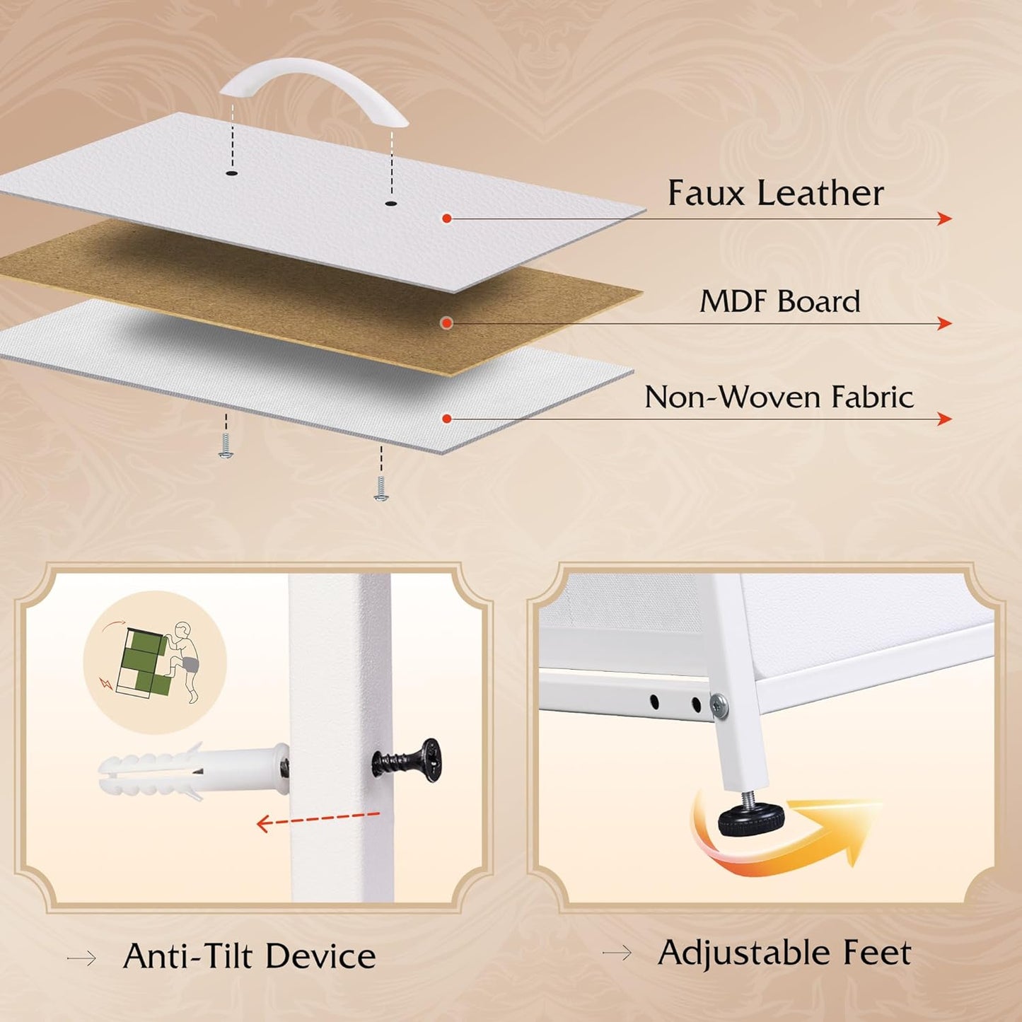 WLIVE White Dresser TV Stand for 45, 50, 55 inch TV, Entertainment Center with LED Lights & Charging Station, Chest of Drawers with 8 Fabric Drawers and Open Shelves for Living Room, Hallway, Wood Top