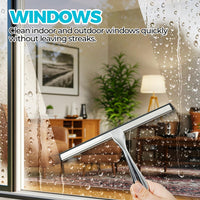 2PACK Shower Squeegee for Glass Doors, Squeegee for Shower Glass，All-Purpose Tile Walls, Bathroom, Window, Glass and Car Windshield, Mirrors and Kitchen-Stainless Steel, 10 Inches, Silver