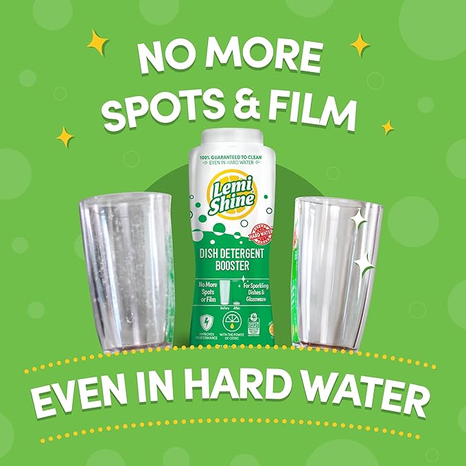 Lemi Shine Dish Detergent Booster, Hard Water Stain Remover, Multi-Use Citric Acid Cleaner 24 oz, Pack of 2