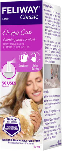 FELIWAY Classic Cat Calming Spray, 60ml - Comforts Cats at Home and On the Go and Helps to Calm During Travel