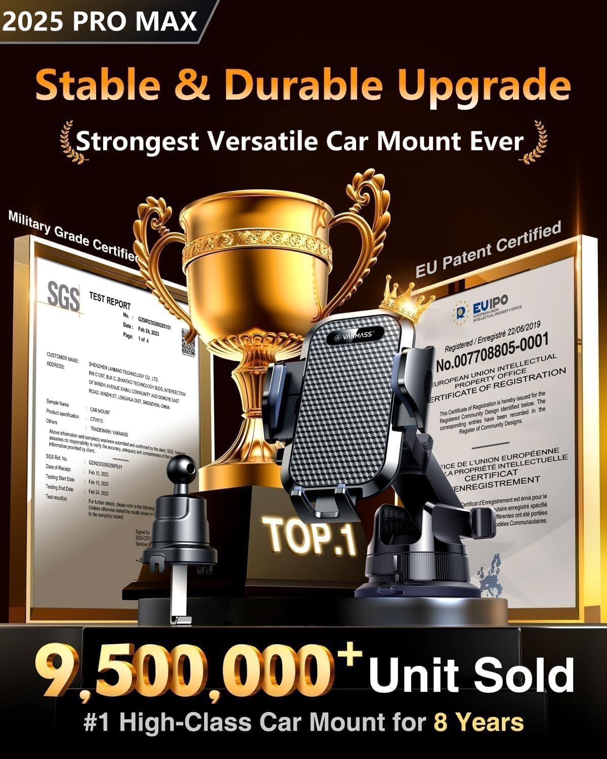 [2025 True Military-Grade] Car Phone Holder VANMASS [Upgraded Strongest Suction & Clip] Cell Phone Mount for Dashboard Windshield Vent Wall,Truck Cradle Stand for iPhone 17 Pro Max 16 15 14 13 Android