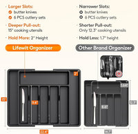 Lifewit Large Silverware Drawer Organizer, Expandable Utensil Tray for Kitchen, BPA Free Flatware and Cutlery Holder, Adjustable Plastic Storage for Spoons Forks Knives, Large, Black