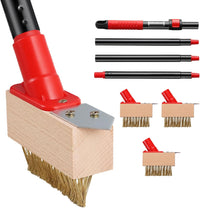 Mitclear Weed Remove Brush with Long Handle(53IN), Weed Remover Tool with V-shaped Wire Brush & Blade Scraper, Remove Weed & Moss from Block Paving Garden Path Patio Driveway (3 Brush Heads)