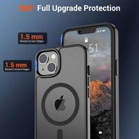 SUPFINE Magnetic for iPhone 14 Case & iPhone 13 Case (Compatible with MagSafe)(Military Grade Drop Protection) Slim Translucent Matte Shockproof Phone Cover,Black