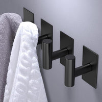 VAEHOLD Wall Towel Hooks, Heavy Duty Sticky Holder Waterproof Towel Hooks for Hanging Coat, Clothes, Closet Hook Wall Mount for Kitchen (Black, 2 Pack)