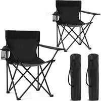 2 Pack Portable Camping Chairs Folding Lawn Chair Outdoor Lightweight Beach Chair with Cup Holder & Carry Bag for Outside Sports, Fishing, Hiking, Travel, Picnic, Backyard (Black-Dark)