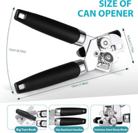 Tin Opener, Lychico 3-in-1Can Opener Handheld Heavy Duty Stainless Steel Can Openers with Multifunctional Bottle Opener, Black