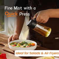 TrendPlain 470ml Olive Oil Spray Bottle - 2 in 1 Olive Oil Dispenser Bottle for Kitchen Accessories - Kitchen Gadgets, For Air Fryer - Black
