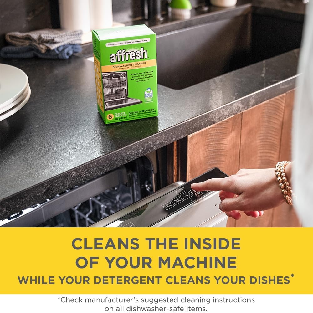 Affresh Dishwasher Cleaner, Helps Power Away Odor Causing Bacteria, Limescale, Mineral Deposits & Grime Inside Pump, Tub & Hoses, 6 Tablets, 6 Month Supply