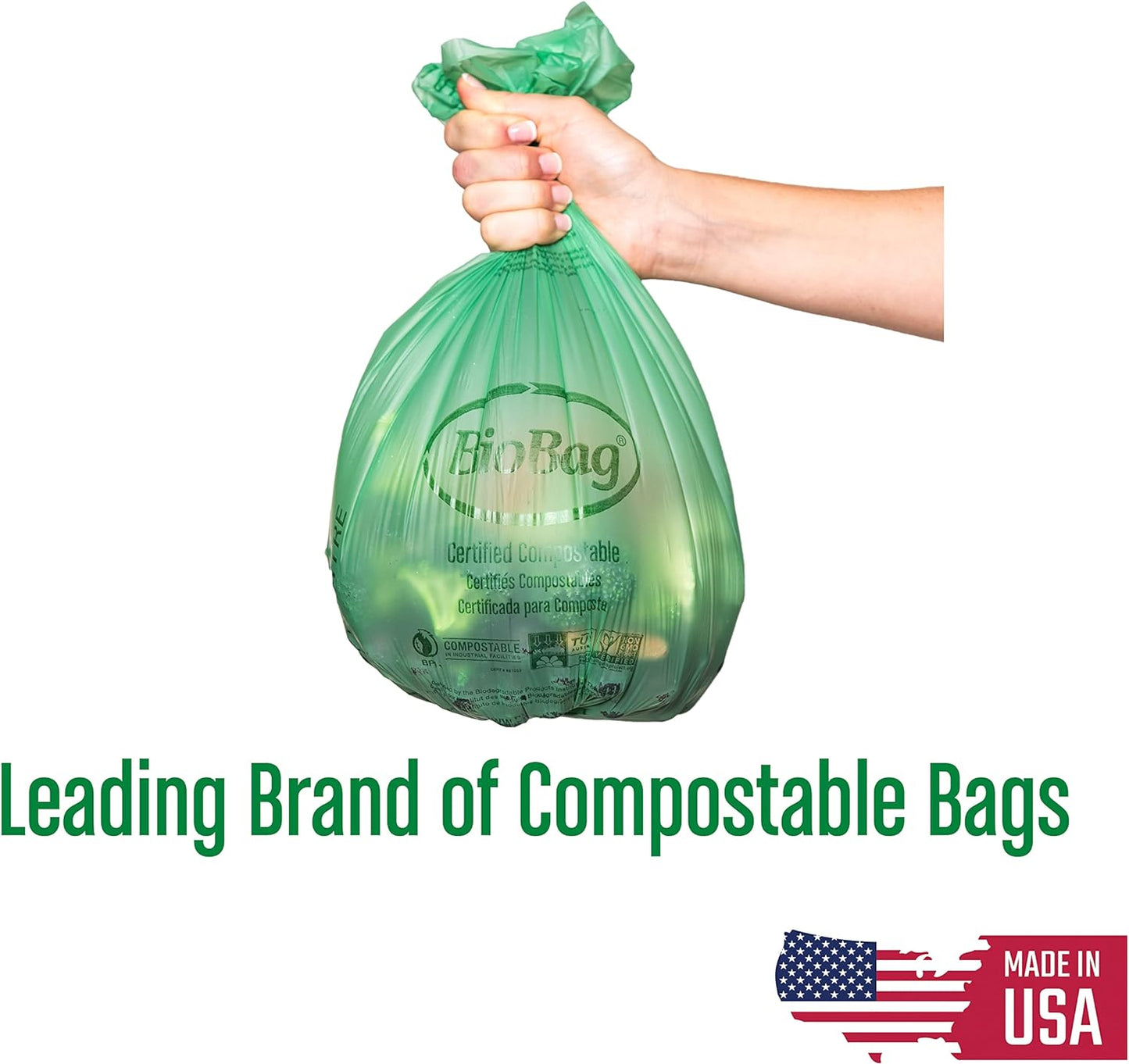 2.6 Gallon Compostable Food Scrap Bags by BioBag, 100 Count, BPI Certified, Meets ASTM D6400 Standards, Made in USA, Kitchen Counter Bin Liners