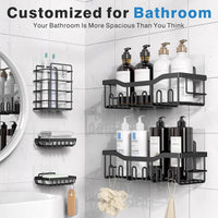 5-Pack Rustproof Stainless Steel Shower Caddy Set– No Drill Adhesive Bathroom Organizer, Space-Saving Shower Shelves for Apartment Essentials, Bathroom/Kitchen Storage Home Decor-L Size