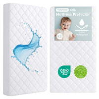 Yoofoss Waterproof Crib Mattress Protector 2 Pack, Quilted Crib Mattress Pad Cover Ultra Soft and Breathable, Machine Washable Toddler Mattress Protector for Standard Baby Crib Size 52''x28''