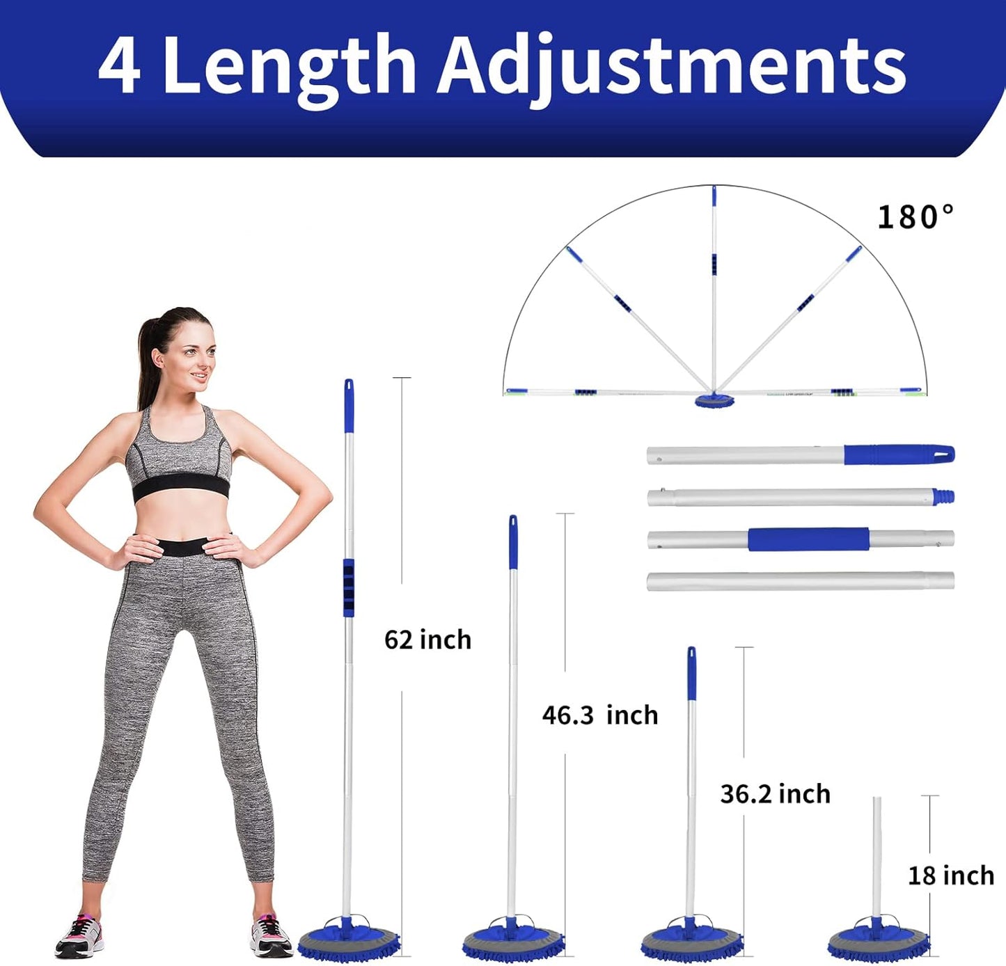 Wontolf 62'' Car Wash Brush Kit with Long Handle, Chenille Microfiber Car Wash Mop Mitt Scratch-Free Car Detailing Cleaning Brush Care Kit Car Cleaning Supplies for Cars RV Truck Boat