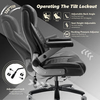 600LBS Large Heavy Duty Office Chair with 5D Flip Arms,Comfy Big and Tall Executive Office Desk Chair with Pocket Spring Cushion,High Back Computer Chair with Lumbar Support,Dual Rubber Wheel