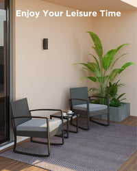 3 Pieces Outdoor Patio Furniture Set Rocking Bistro Set Outdoor Rattan Conversation with Coffee Table for Garden Balcony Backyard Poolside (Grey Cushion)