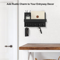 Wall Key Holder with Shelf, Hooks for Bags & Coats, Paulownia Wood, 9.8 x 6.7 x 4.2 - Cart Shape