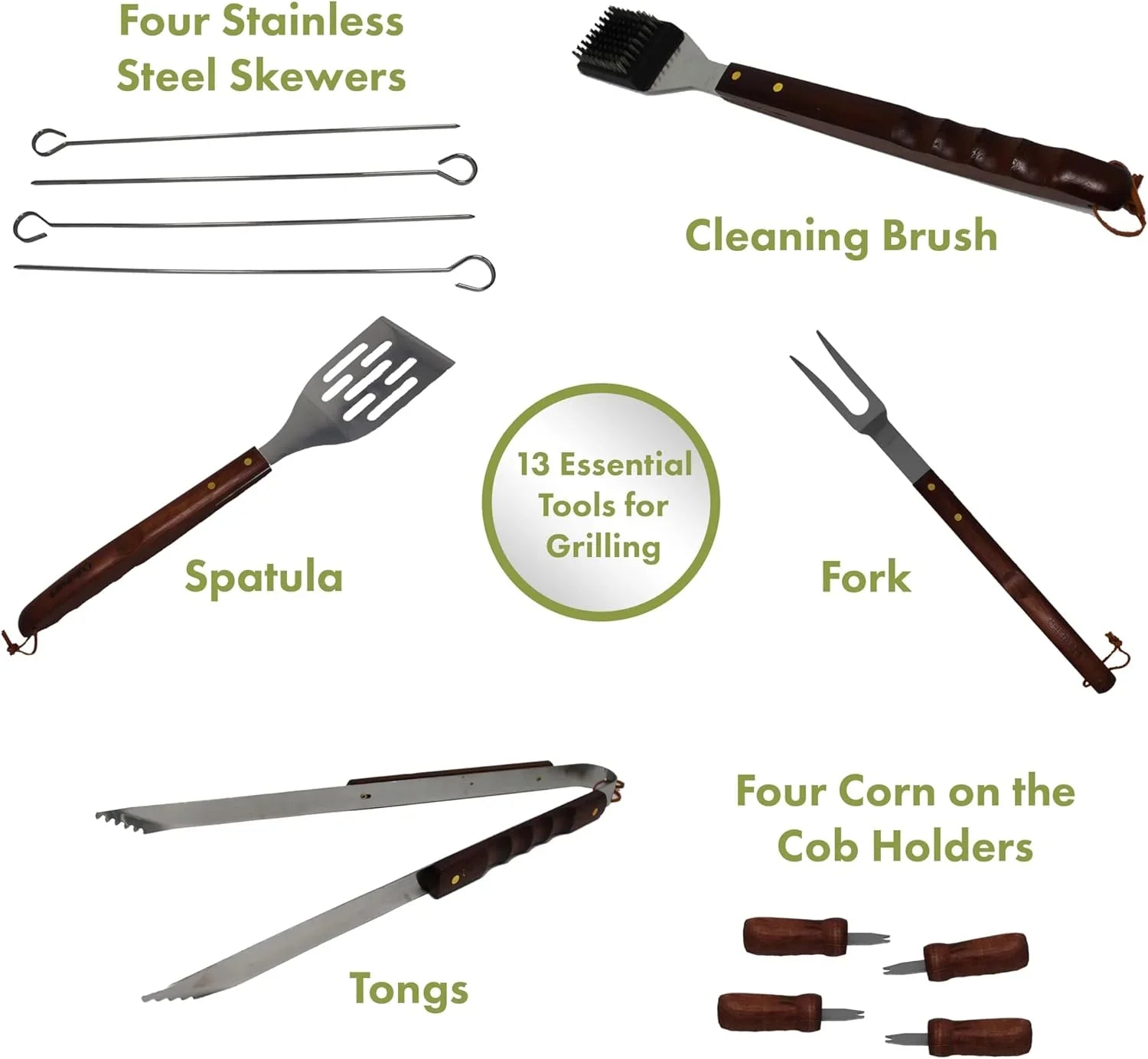 Cuisinart 13-Piece Grill Tool Set, Stainless-Steel BBQ Utensils & Accessories - Cart Shape