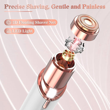 Vexloria Facial Hair Remover for Women, Face Hair Trimmer, Rechargeable Women's Facial Shaver, Painless Lady Shavers for Women for Face Hair, Upper Lips, Peach Fuzz, Bikini Body-White