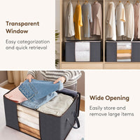 Lifewit 95L Clothes Storage Bags Large Storage Box With Lid Packing Boxes for Moving House With Reinforced Handle Thick Fabric Clear Window for Clothes Duvet Blankets Bedding, 3 Pack, Grey