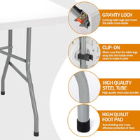 6ft Folding Table - Heavy Duty Portable Table for Parties, Camping & BBQs, Folds in Half for Easy Storage, No Assembly Required, White