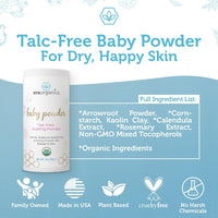 USDA Organic Baby Powder Talc-Free - Soothing Arrowroot, Calendula and Cornstarch for Newborn, Babies or Toddlers - Made in USA - 3oz/85g - Cart Shape