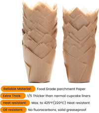 200pcs Natural Tulip Cupcake Liners for Baking Cups Unbleached European Parchment paper Tulip Muffin Liners, Cupcake Wrapper for Party, Christmas