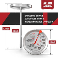 2 Pack Stainless Steel Meat Thermometer, Safe Leave in Oven, 2.5-in Extra-Large Dial Food Thermometer for Cooking, Temperature Probe for Baking, Steak, Turkey - Kitchen Gadgets - Silver