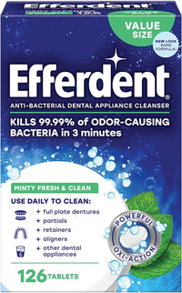 Efferdent Retainer Cleaning Tablets, Denture Cleaning Tablets for Dental Appliances, Minty Fresh & Clean, 126 Count