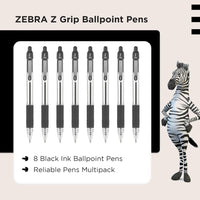 Zebra Pen Z Grip Black Ballpoint Pens with Pocket Clip 8pk, Retractable Black Ink Ballpoint Pens, Reliable Black Biro Pens Multipack for Everyday Use Design, New Pack Size 8pk