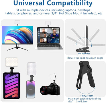 ALTSON 60 LED Portable Selfie Light Video Conference Lighting with Clip & Camera Tripod Adapter Rechargeable 2200mAh CRI 97+, 3 Light Modes for Phone iPhone Webcam Laptop Photo Makeup