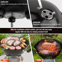 18 inch Charcoal Grill, Portable Kettle BBQ Grills, Perfect BBQ Gift, Durable & Easy to Assemble, Round Barbecue Grill with Wheels and Lid for Outdoor Cooking, Patio and Beach, Black