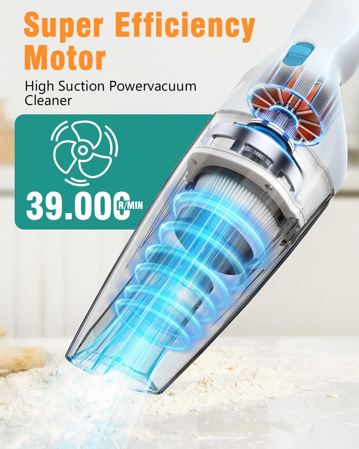 Milunho Handheld Vacuum Cleaner, 9500PA Car Vacuum Cleaner Cordless with Powerful Suction, Lightweight & Portable Car Cleaner for Car/Home/Pet