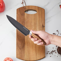 lapelux Kitchen Knife Set - 5 Piece Knife Set with Block, Wood Grain Handle, Stainless Steel Knivese with Chef, Bread, Slicer, Utility, Paring Knife for Cutting Meat/Vegetables/Fruit.…