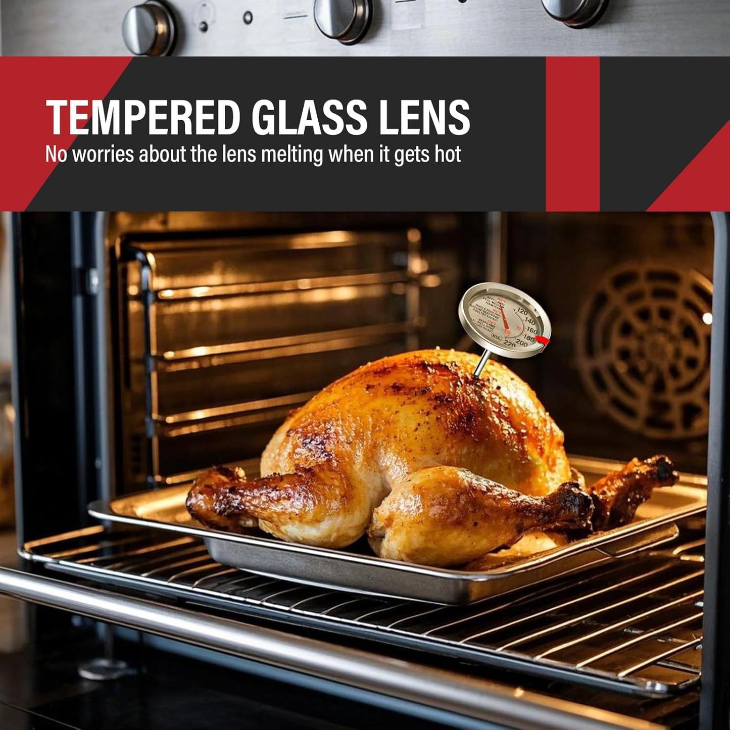 2 Pack Stainless Steel Meat Thermometer, Safe Leave in Oven, 2.5-in Extra-Large Dial Food Thermometer for Cooking, Temperature Probe for Baking, Steak, Turkey - Kitchen Gadgets - Silver