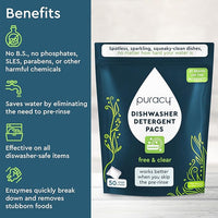 Puracy Dishwasher Pods, Natural Dishwasher Detergent, Free & Clear Dish tabs - Enzyme-Powered, Spot & Residue Free - TikTok Trend Items, Must Haves from TikTok Made Me Buy It (Free & Clear, 50 Count)