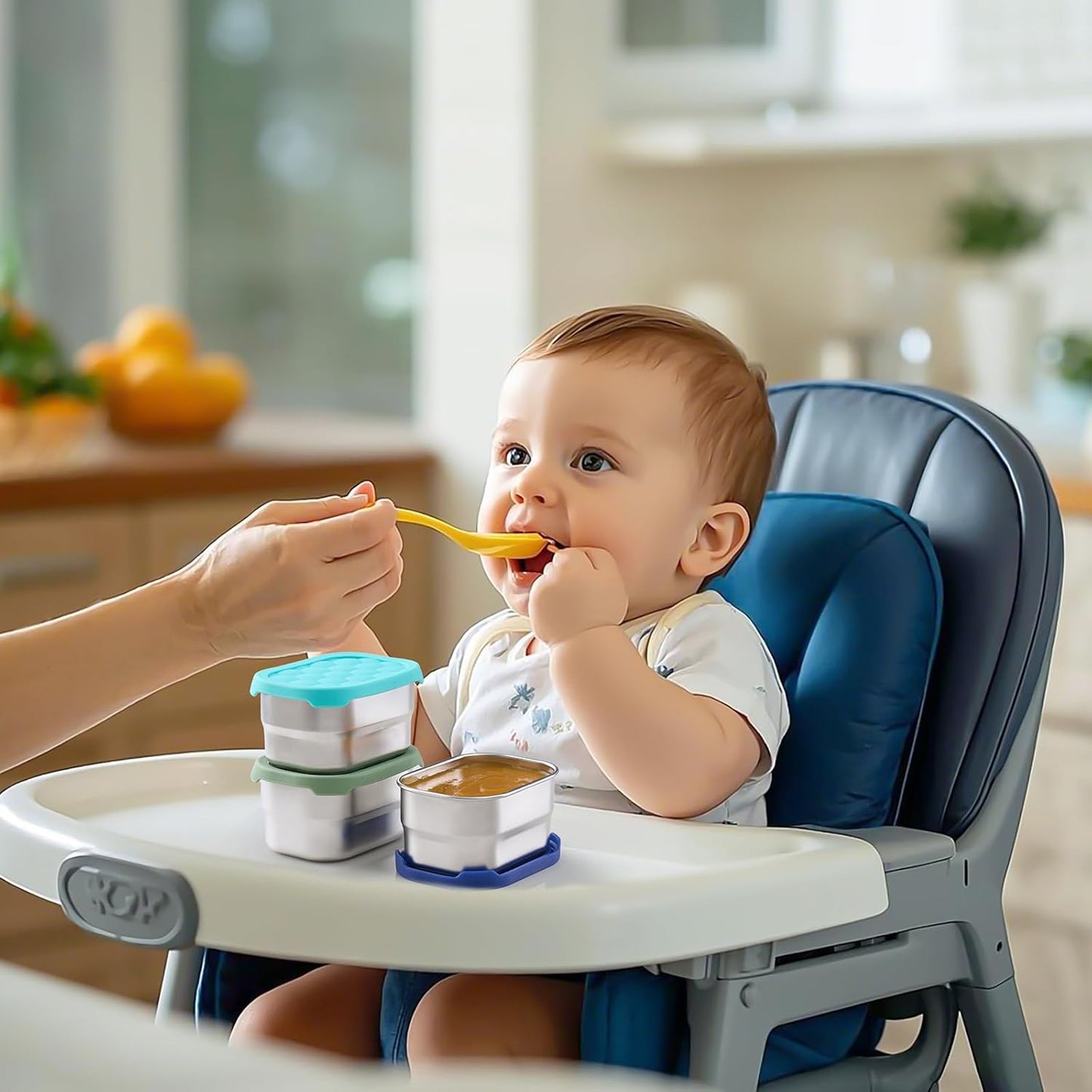 3 Pack Stainless Steel Snack Containers for Kids, 8 oz Easy Open Leak Proof Small Toddler Snack Containers with Silicone Lids, Stackable Metal Lunch Box for Daycare and School (Blue)