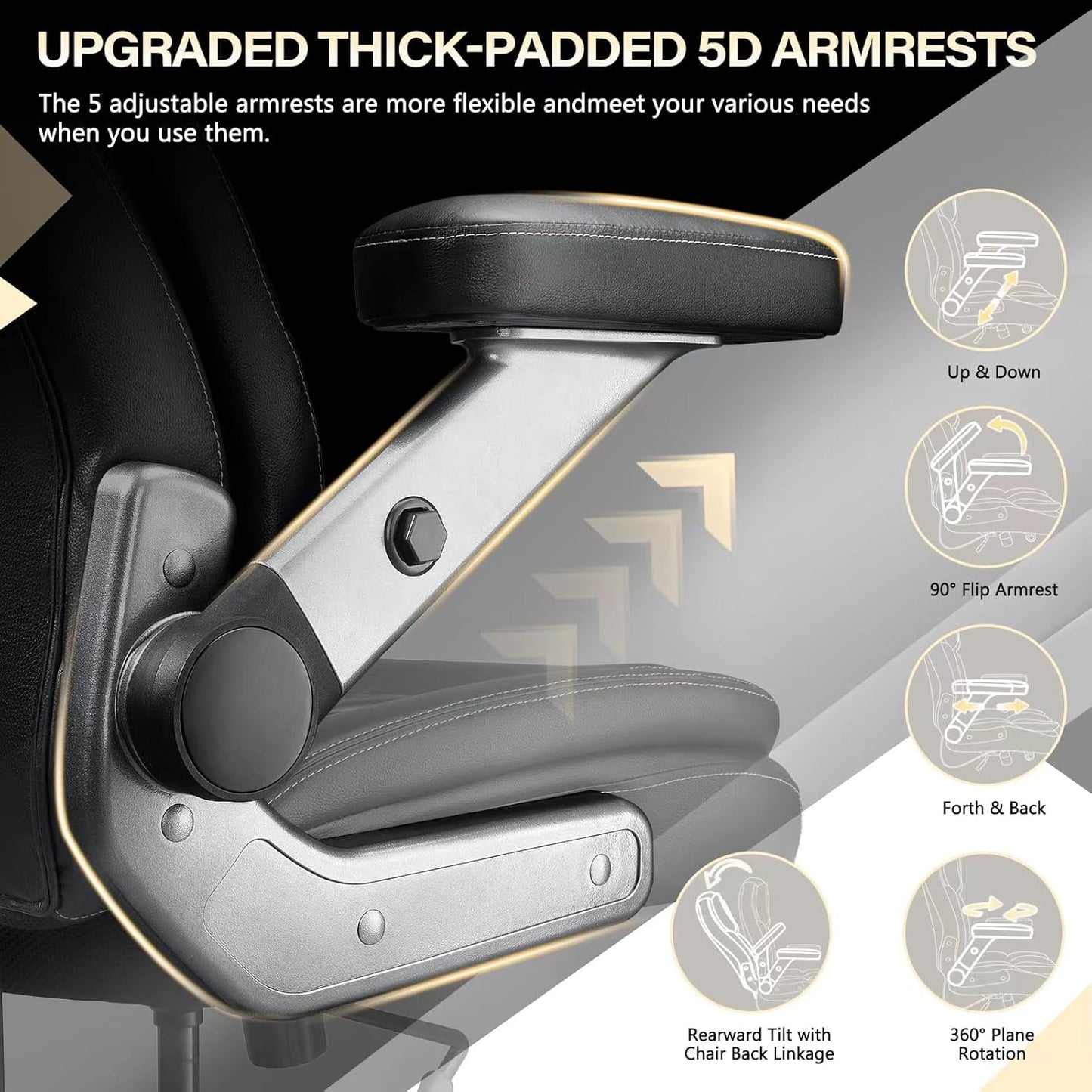 600LBS Large Heavy Duty Office Chair with 5D Flip Arms,Comfy Big and Tall Executive Office Desk Chair with Pocket Spring Cushion,High Back Computer Chair with Lumbar Support,Dual Rubber Wheel