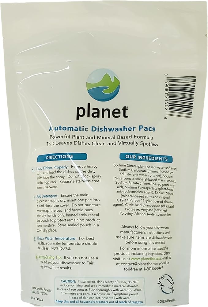 Planet Automatic Free & Clear Dishwasher Pacs, 12.7 Ounce