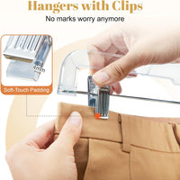 HOUSE DAY 12-Pack 14" Clear Plastic Skirt Hangers with Clips & Swivel Hook - Cart Shape