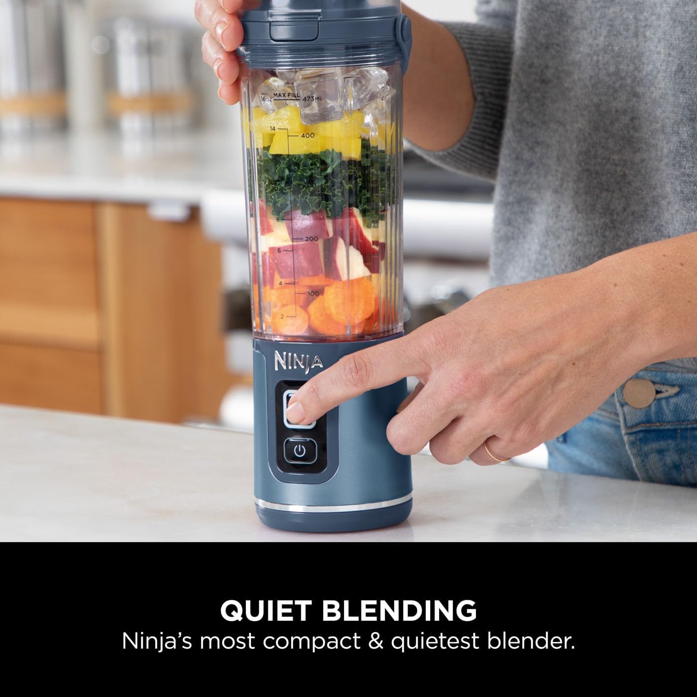 Ninja Blast Portable Blender, 530ml, Leakproof Lid & Sip Spout, Powerful Cordless Mini Blender, Rechargeable, Portable Smoothies, Protein Shakes, Blends Ice & Frozen Fruit, Denim Blue, BC151UKNV