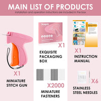 Stitch Gun for Clothes - Handheld Stitch Gun Quick Clothing Fixer - Tagging Gun - Includes 6 Needle, 1000 Black Fasteners & 1000 White Fasteners (Pink/Orange)